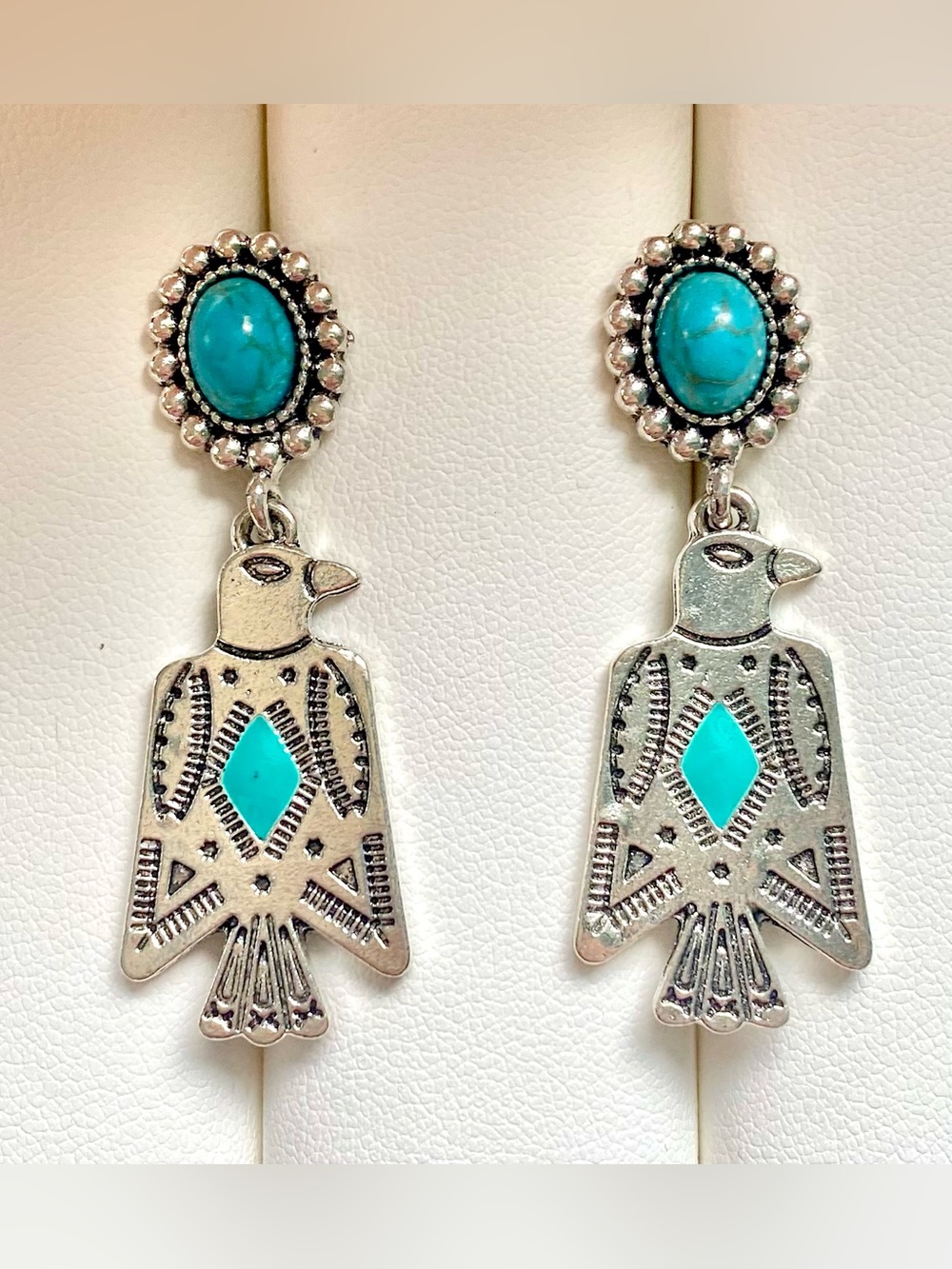 Turquoise Silver Thunderbird Drop Earrings
